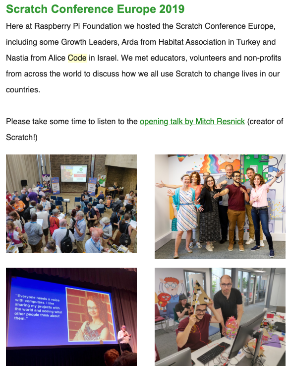 Raspberry Pi Foundation — Scratch Conference Europe 2019 — אליסקוד בקהילת Scratch הבינלאומית